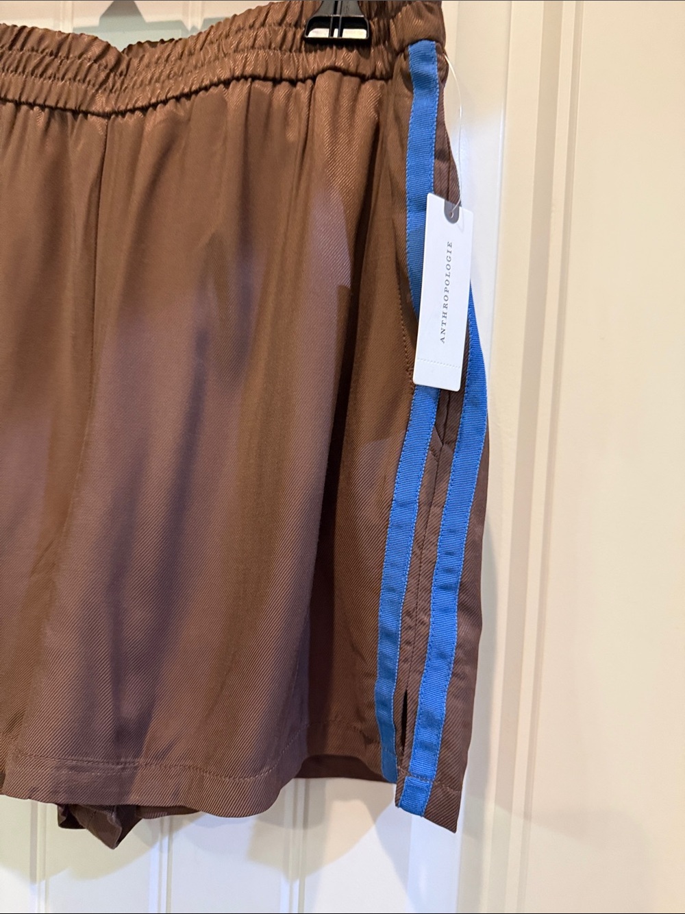 Maeve Brown Athletic Shorts with Blue Side Stripe - Picture 2 of 4